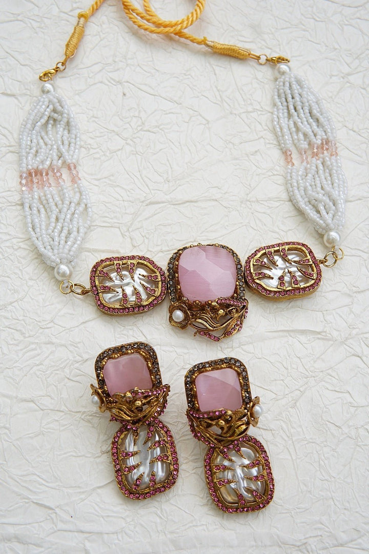 Turkish Gemstone & Pearl Chick Patti Choker Set - RS ZEVARS