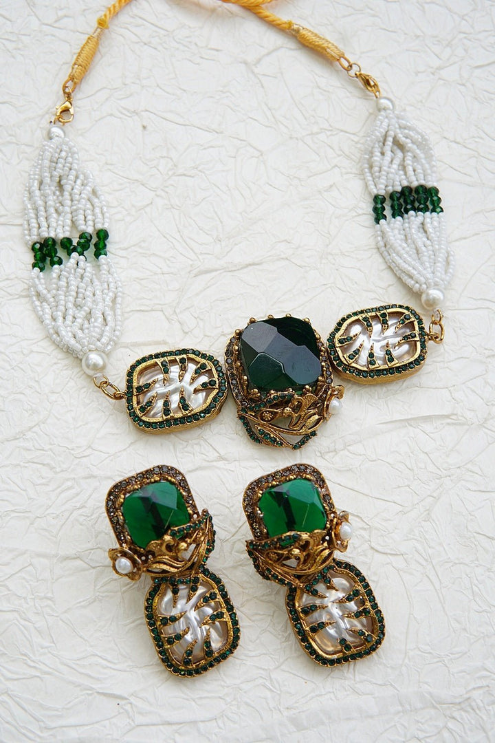Turkish Gemstone & Pearl Chick Patti Choker Set - RS ZEVARS