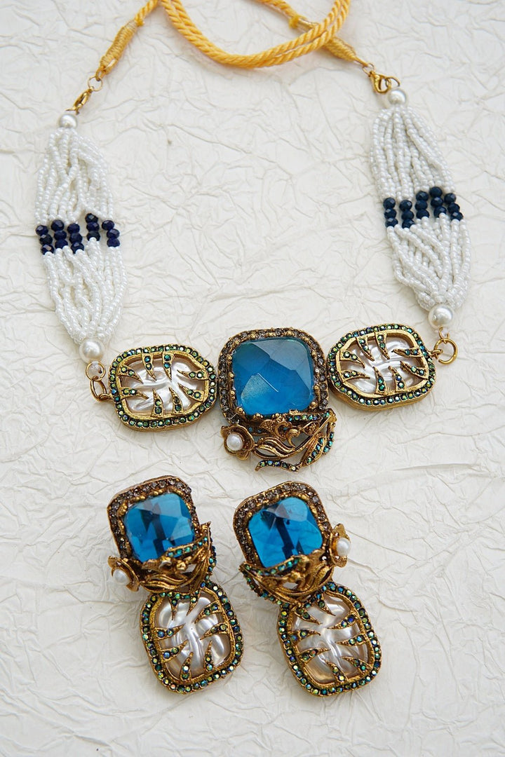 Turkish Gemstone & Pearl Chick Patti Choker Set - RS ZEVARS