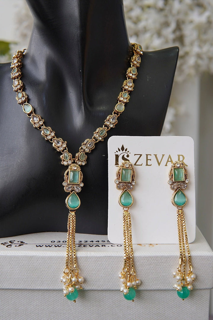 Turkish Gemstones Latkan Necklace Set - RS ZEVARS