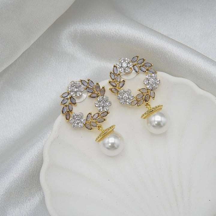 Two - Tone Cubic Zirconia Studded Earrings - RS ZEVARS