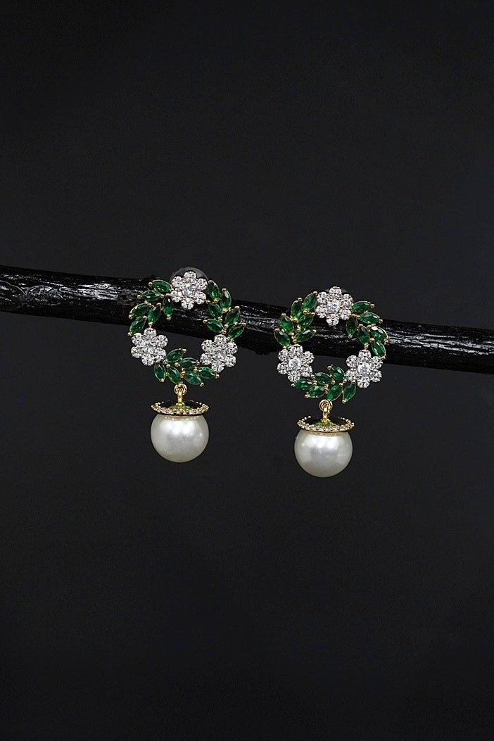 Two - Tone Cubic Zirconia Studded Earrings - RS ZEVARS