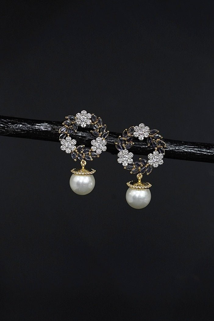 Two - Tone Cubic Zirconia Studded Earrings - RS ZEVARS