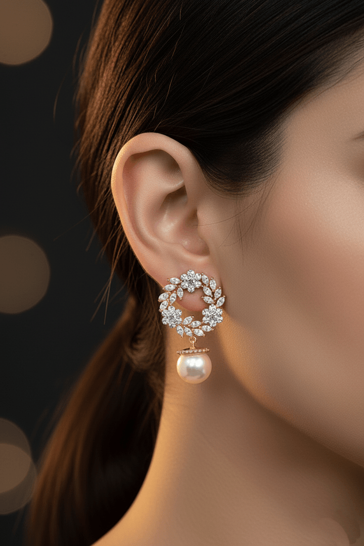 Two - Tone Cubic Zirconia Studded Earrings - RS ZEVARS