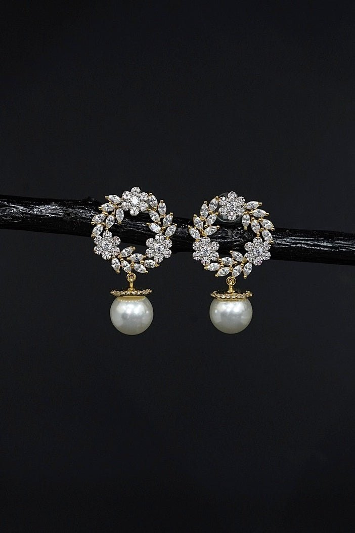 Two - Tone Cubic Zirconia Studded Earrings - RS ZEVARS