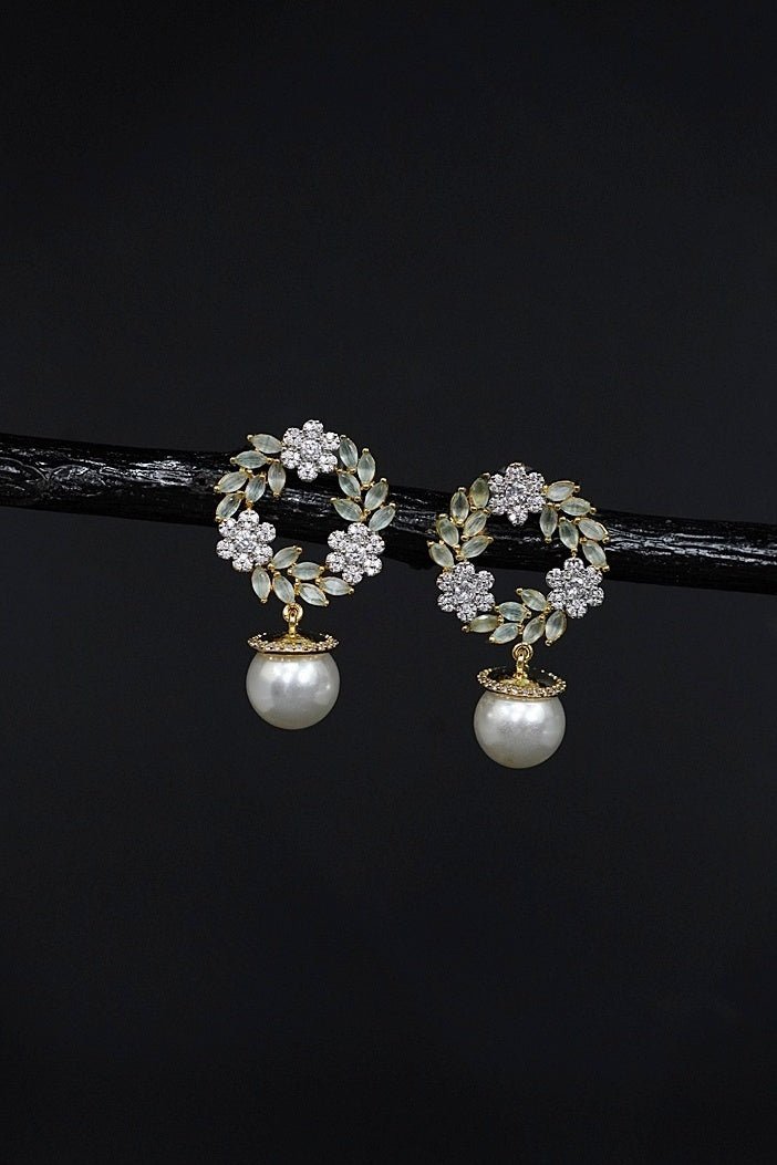 Two - Tone Cubic Zirconia Studded Earrings - RS ZEVARS