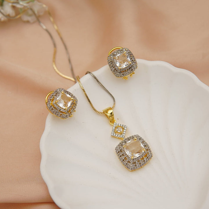 Two-Tone Zirconia Locket Set - RS ZEVARS