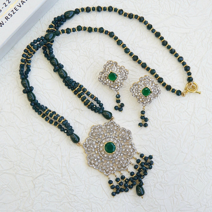 Zirconia Gold N Rhodium Pendant Mala - RS ZEVARS