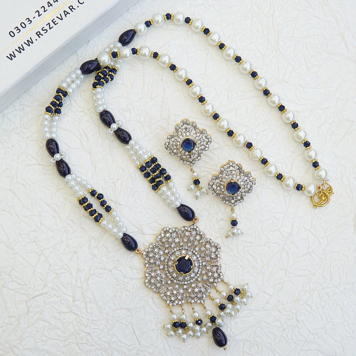 Zirconia Gold N Rhodium Pendant Mala - RS ZEVARS