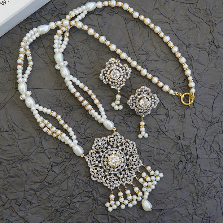 Zirconia Gold N Rhodium Pendant Mala - RS ZEVARS
