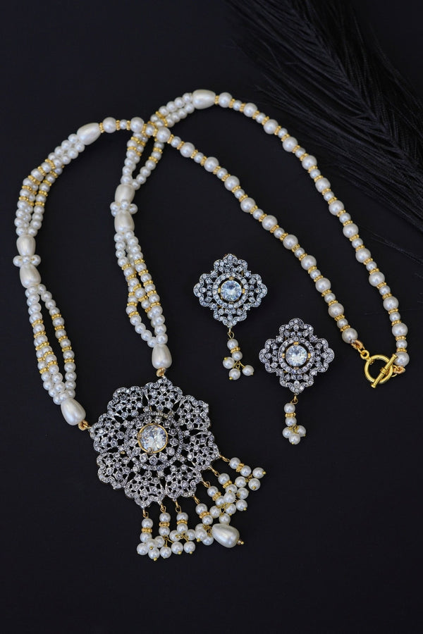 Zirconia Gold N Rhodium Pendant Mala - RS ZEVARS