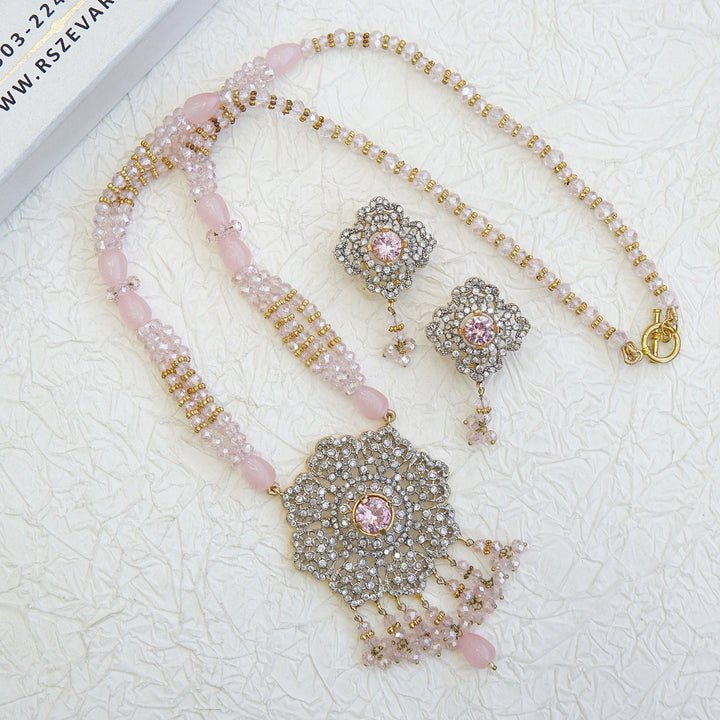 Zirconia Gold N Rhodium Pendant Mala - RS ZEVARS