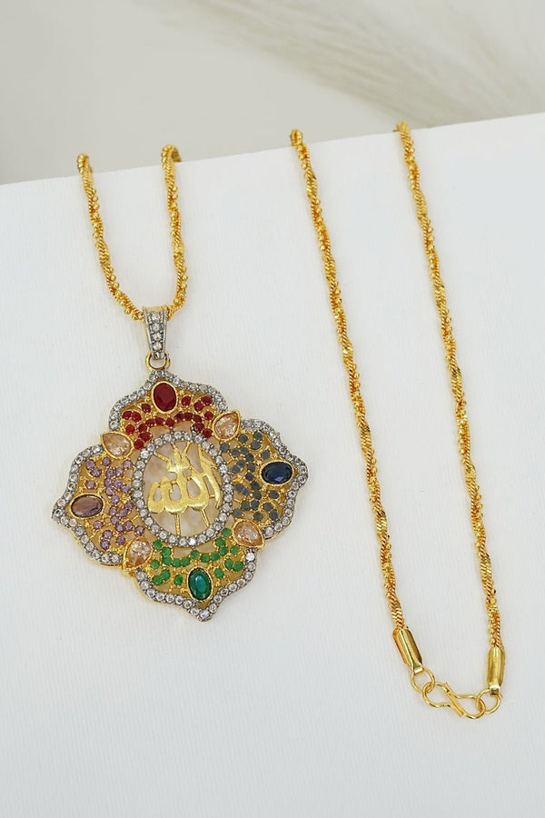 Zirconia Gold Plated Calligraphy Pendant - RS ZEVARS