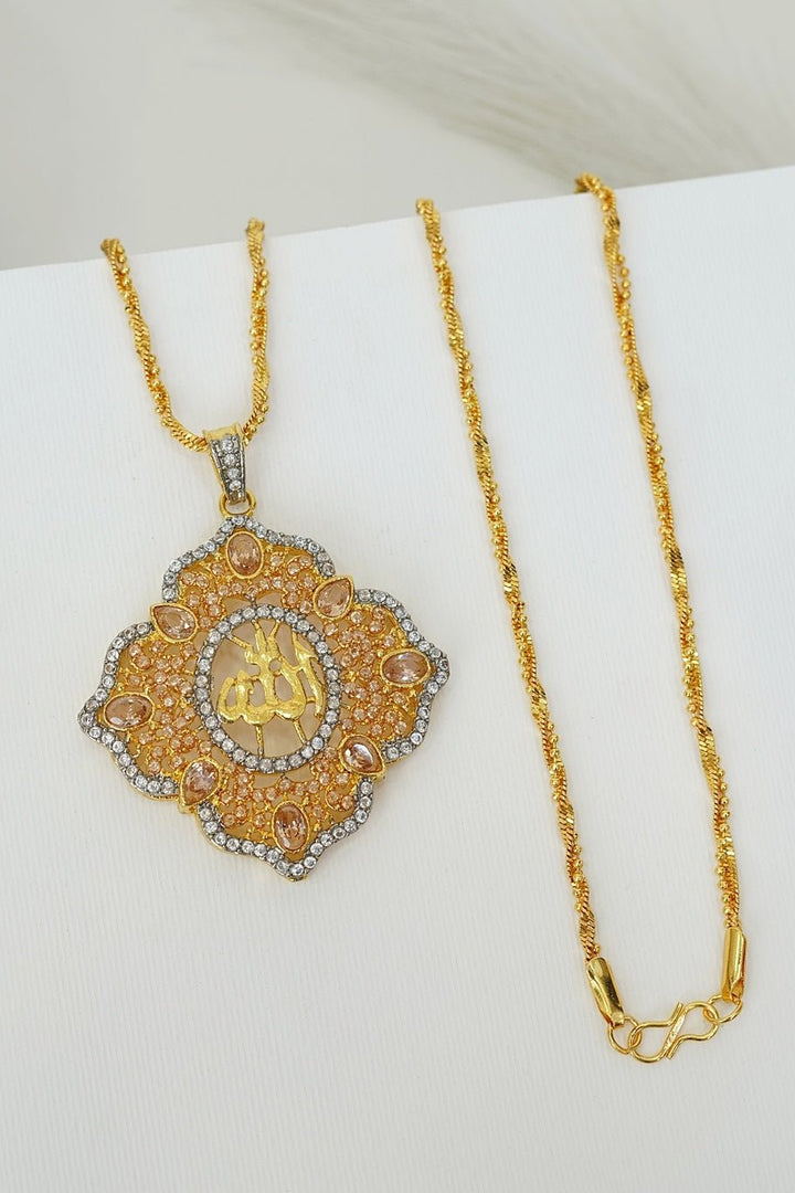 Zirconia Gold Plated Calligraphy Pendant - RS ZEVARS