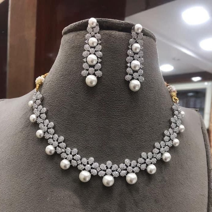 American Diamonds Cubic & Pearl Necklace Set - RS ZEVARS