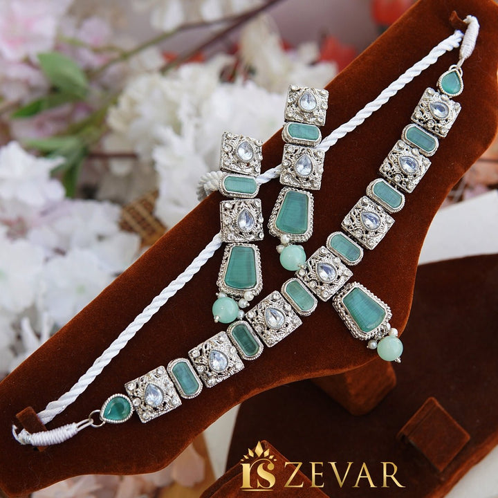 Antique Gemstones Necklace Guluband Set - RS ZEVARS