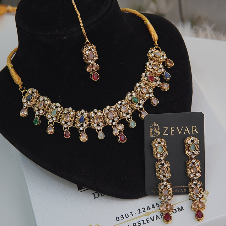 Antique Gold Gemstones Choker Set - RS ZEVARS