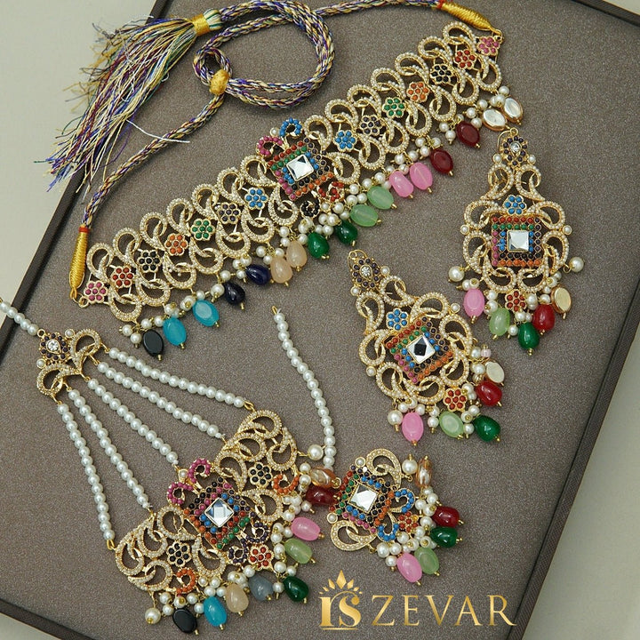 Antique Tone Necklace Earring Tikka Jhumar - RS ZEVARS