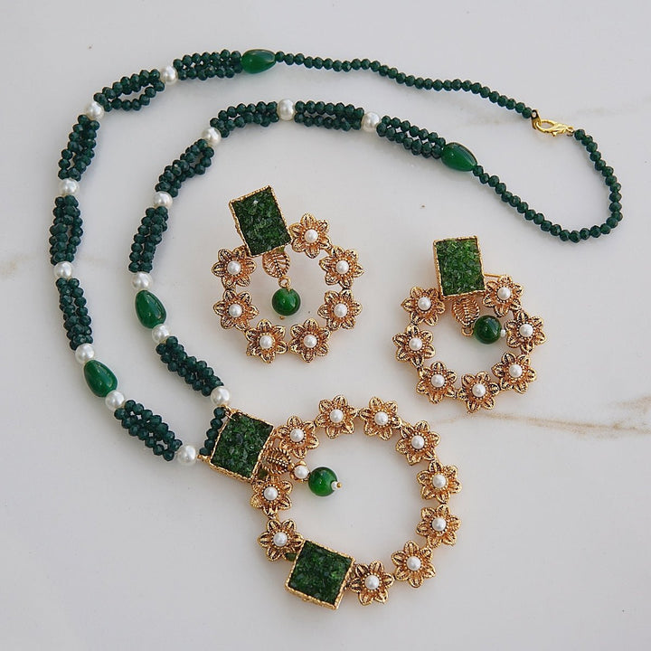 Crushed Gemstone Handmade Pendant Mala Set - RS ZEVARS