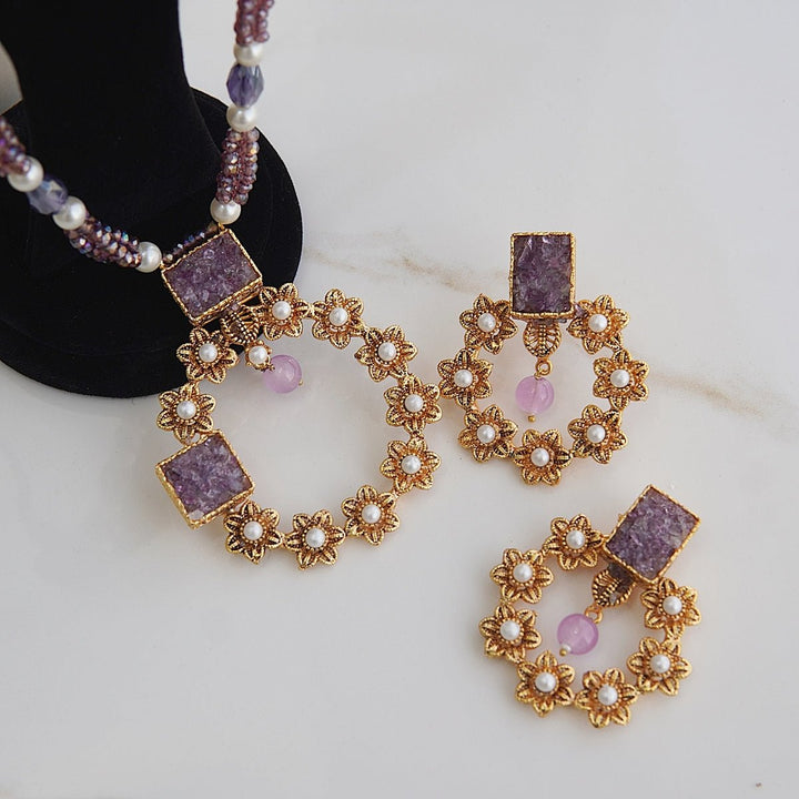 Crushed Gemstone Handmade Pendant Mala Set - RS ZEVARS