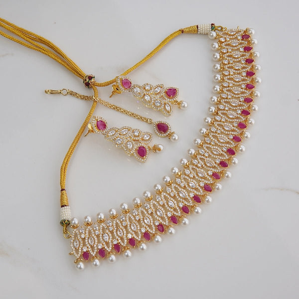 Cubic Zirconia Pearls Elegant Choker Bridal Set - RS ZEVARS
