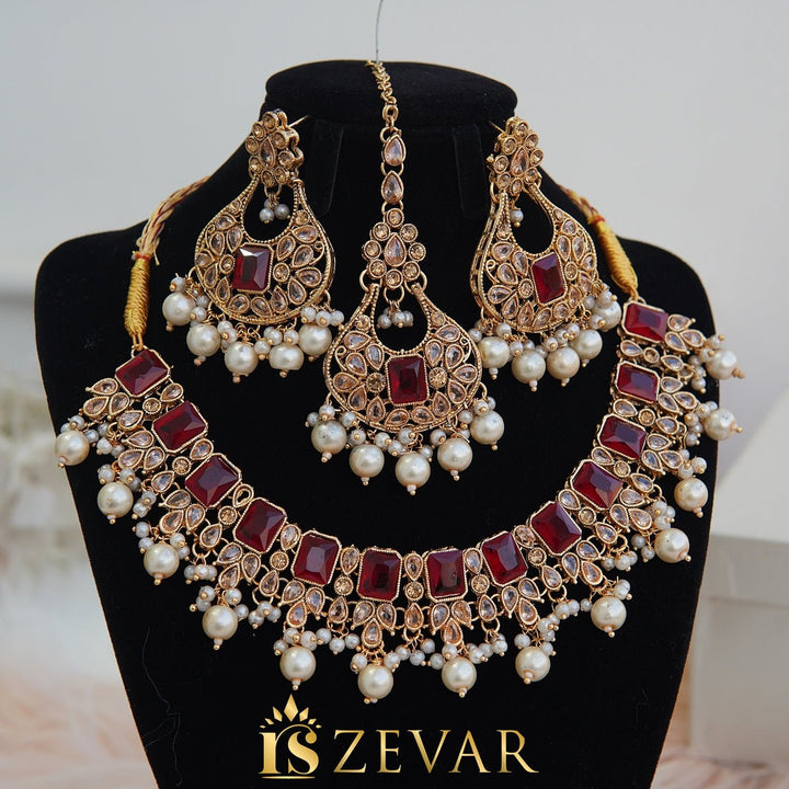 Gemstones & Zircones Antique Necklace Set - RS ZEVARS