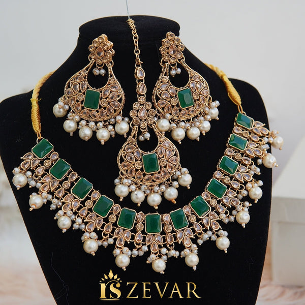 Gemstones & Zircones Antique Necklace Set - RS ZEVARS