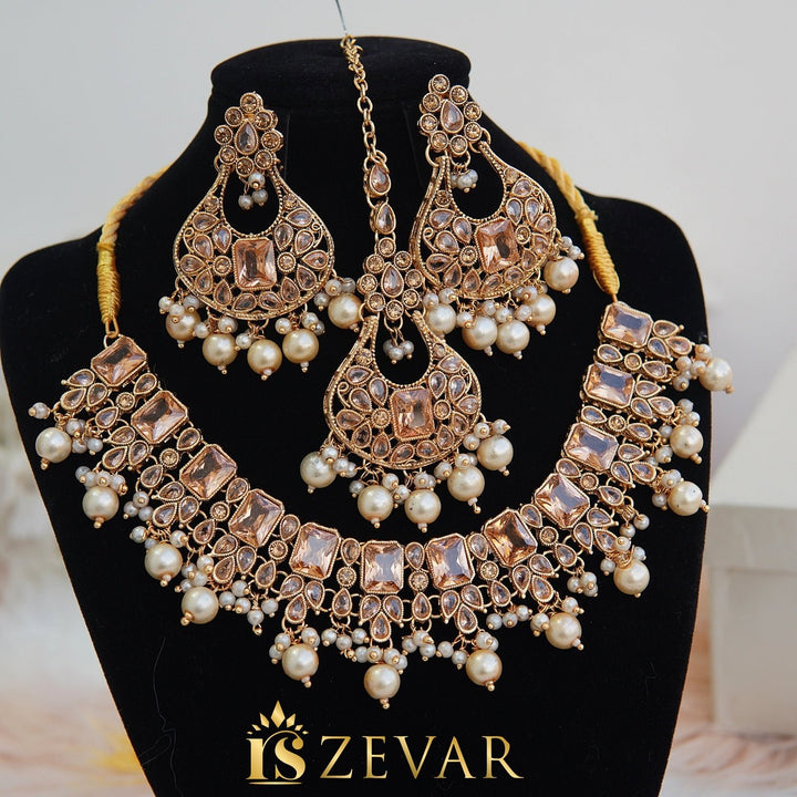 Gemstones & Zircones Antique Necklace Set - RS ZEVARS