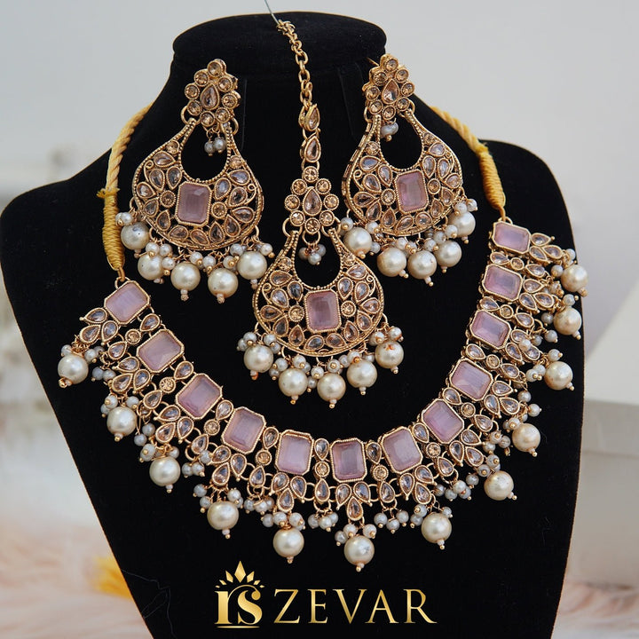 Gemstones & Zircones Antique Necklace Set - RS ZEVARS