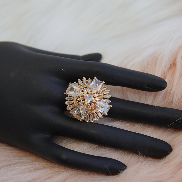 Golden Zircon Diamonds Finger Ring - RS ZEVARS