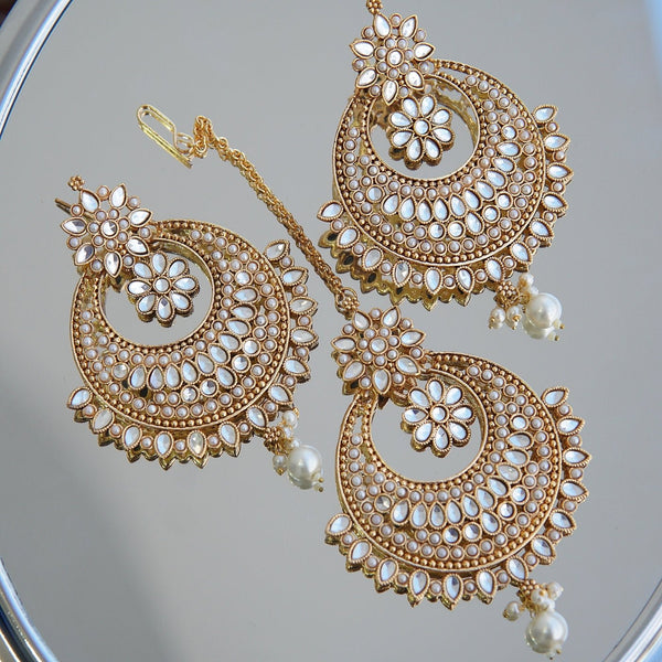 Kundan Chand Bali Earring & Tikka Set - RS ZEVARS