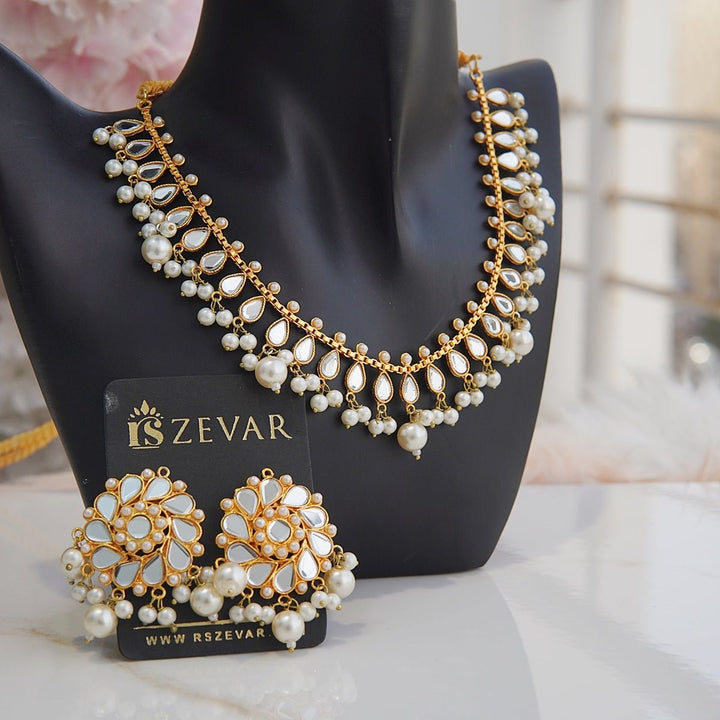 Kundan Pearl Ghini Necklace Set - RS ZEVARS