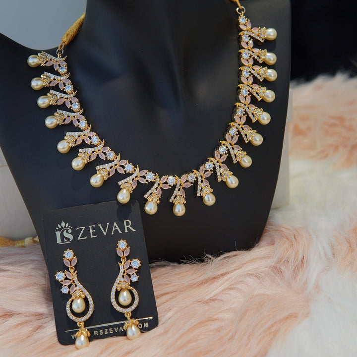 Pearl Cubic Zirconia Necklace Set - RS ZEVARS