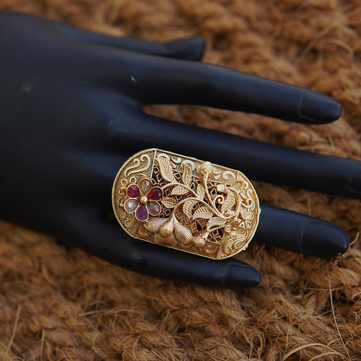 Rajwadi Copper Gold Finger Ring - RS ZEVARS