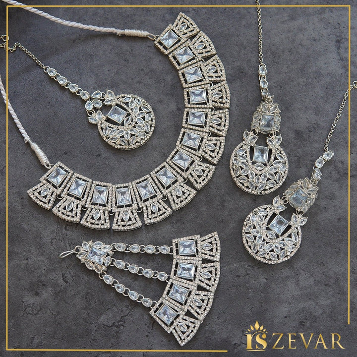 Semi-Precious Necklace Earring Tikka Jhumar Set - RS ZEVARS