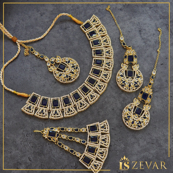 Semi-Precious Necklace Earring Tikka Jhumar Set - RS ZEVARS