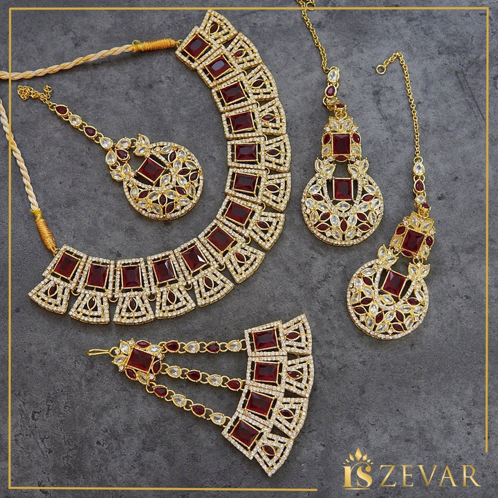 Semi-Precious Necklace Earring Tikka Jhumar Set - RS ZEVARS
