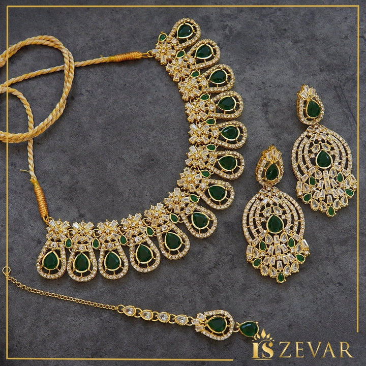 Semi-Zircons Necklace Earring Tikka - RS ZEVARS