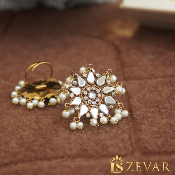 Sheesh Kundan Pearl Latkan Ring - RS ZEVARS