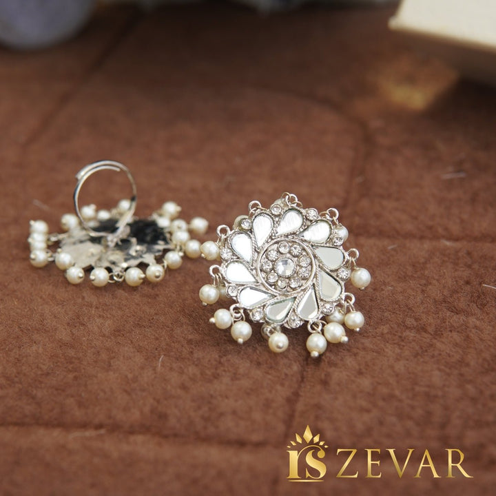 Sheesha Kundan Pearls Latkan Ring - RS ZEVARS