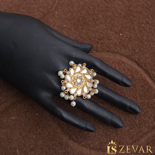 Sheesha Kundan Pearls Latkan Ring - RS ZEVARS