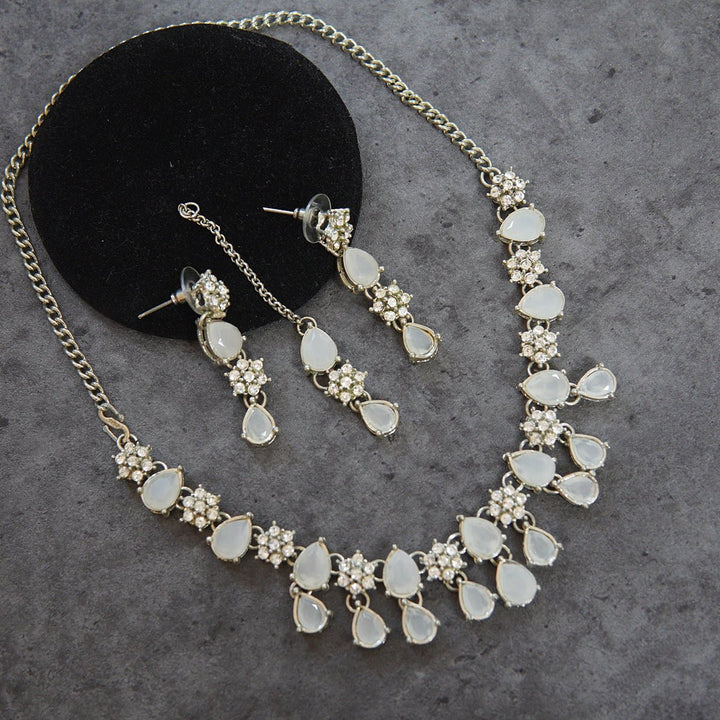 Silver Milky White Necklace Set -031 - RS ZEVARS