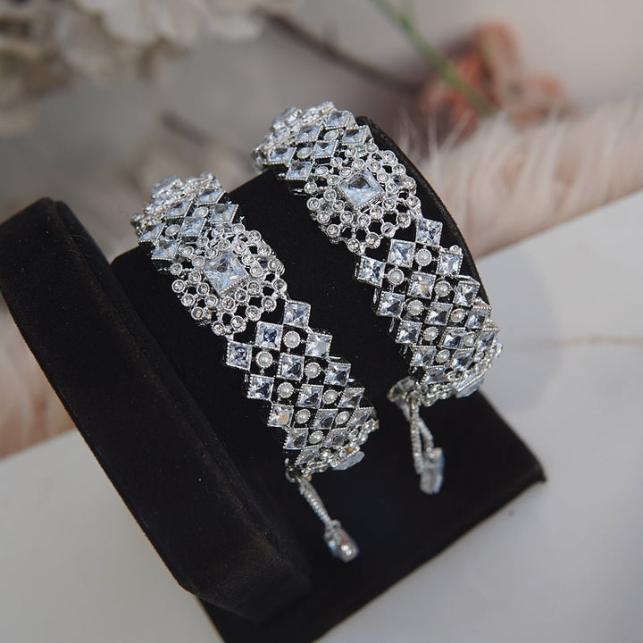 Silver Zircons & Stones Openable Bangles - RS ZEVARS