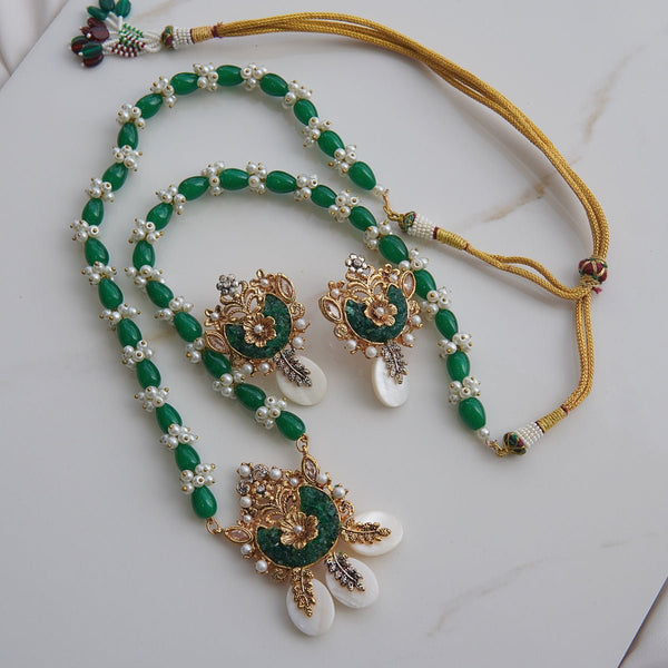 Turkish Crushed Stone Long Pendant Mala Set - RS ZEVARS