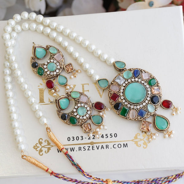 Turkish Semi-Gems Long Pendant Set - RS ZEVARS