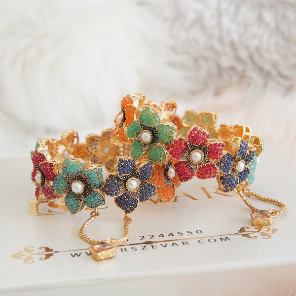 Zevar Flower Design Navratan Bangles - RS ZEVARS