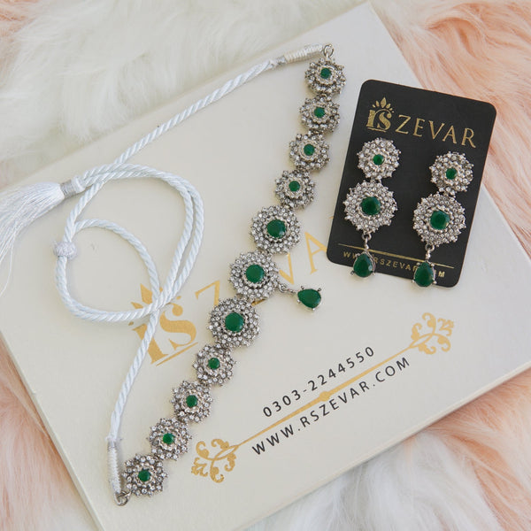 Zircone Stones Silver Neck Patti - RS ZEVARS
